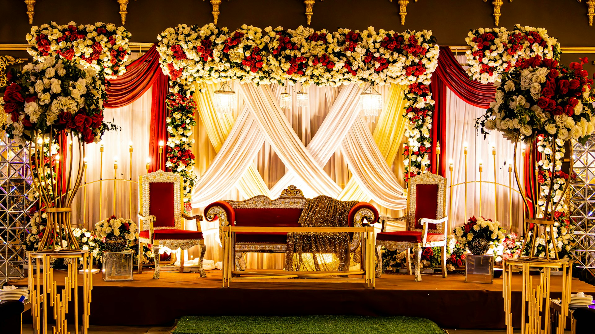 A beautifully decorated stage set for an event.